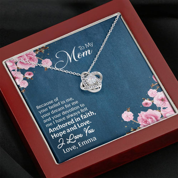 To My Mom, Anchored In Hope, Faith And Love, Customized Knot Pendant, Silver Necklace With Message Card, Gift Ideas For Mother/Daughter's, Happy Mother's Day