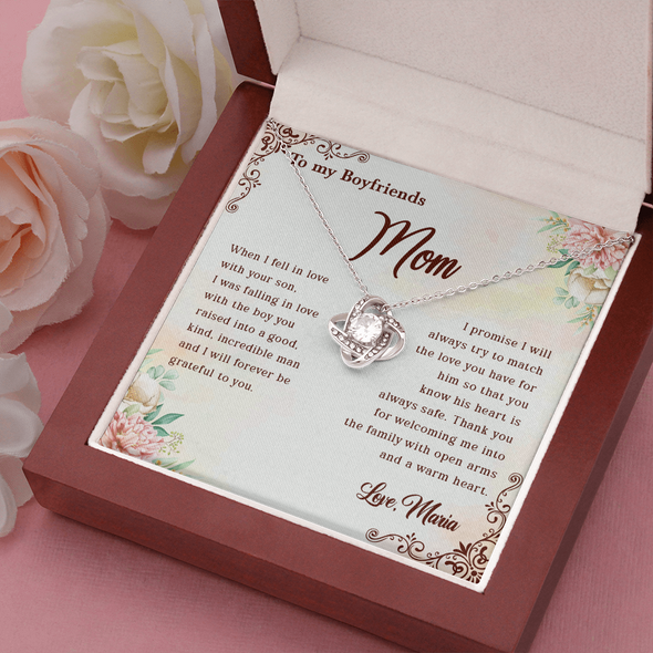 To My Boyfriend's Mom, Love Knot Necklace With Thank You For Welcoming Me Into The Family Message Card, Mother's Day Gift, Birthday, Anniversary, Jewelry For Her, Customized Message Card