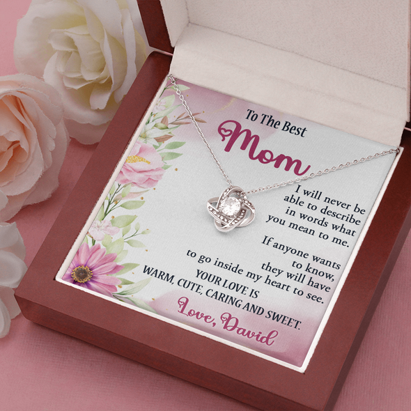 To The Best Mom, Love Knot Necklace, Gift For Mom, Mother's Day Special Gift, Mom's Birthday Gift, Custom Pendant for Mom, Necklace for Mom, Precious Gift For Mom