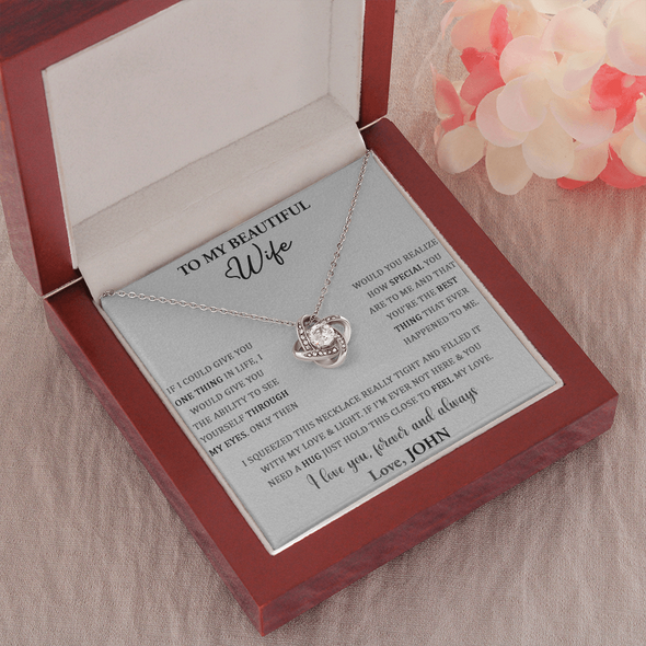 To My Beautiful Wife, Love Knot Necklace, Customized Pendant For Her, Birthday Gift, Christmas, Anniversary, Gift For Her, Valentine's Day, Jewelry For Her