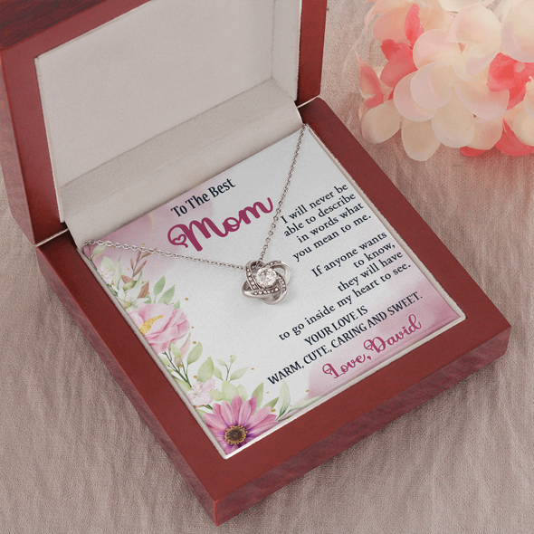 To The Best Mom, Love Knot Necklace, Gift For Mom, Mother's Day Special Gift, Mom's Birthday Gift, Custom Pendant for Mom, Necklace for Mom, Precious Gift For Mom