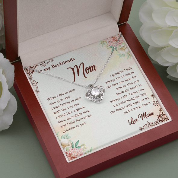 To My Boyfriend's Mom, Love Knot Necklace With Thank You For Welcoming Me Into The Family Message Card, Mother's Day Gift, Birthday, Anniversary, Jewelry For Her, Customized Message Card