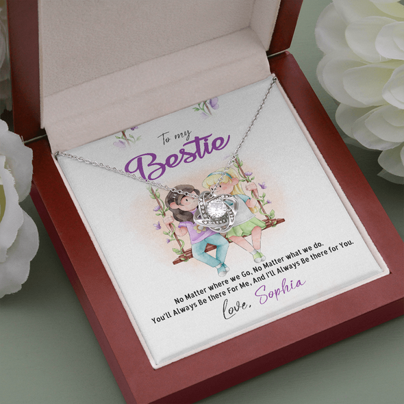 To My Bestie, Love Knot Necklace With No Matter Where We Go, No Matter What We Do Message Card, Jewelry For Her, Birthday, Gift For Her, Necklace for Her, Customized Message Card