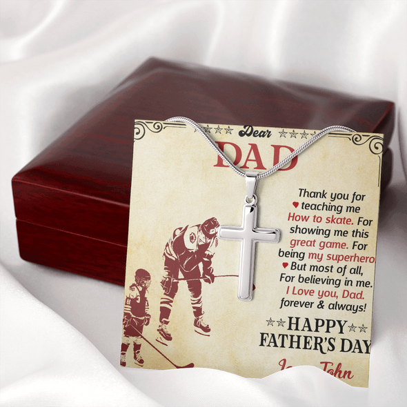 Dear Dad, Artisan Crafted Cross Necklace With I Love You Dad Forever & Always Message Card, Customized Message Card, Jewelry For Him, Father's Day Gift For Him