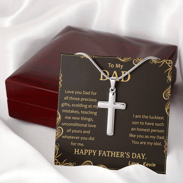 To My Dad, You Are My Idol, Happy Father's Day, Necklace With Message Card, Gift Ideas For Dad, Customized Necklace, Artisan Crafted Cross Necklace, Birthday