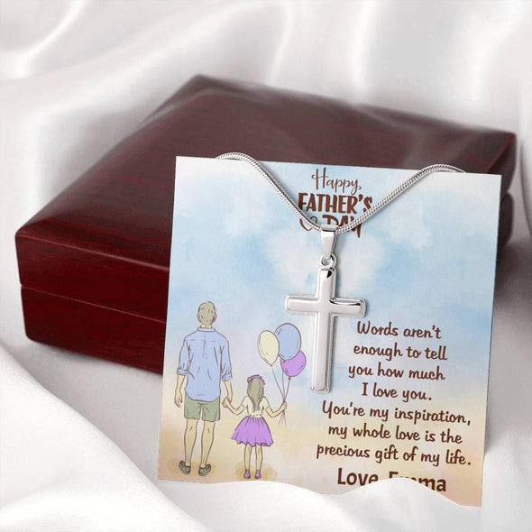 To My Dad, Dad You Are My Inspiration, Happy Father's Day, Necklace With Message Card, Gift Ideas For Dad, Customized Necklace, Artisan Crafted Cross Necklace
