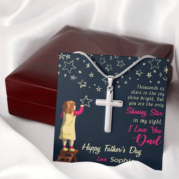 To My Dad, You're The Only Shining Star, Custom Cross Necklace, Anniversary, Christmas, Gift Ideas For Him, Necklace With Message Card, Happy Father's Day, Birthday