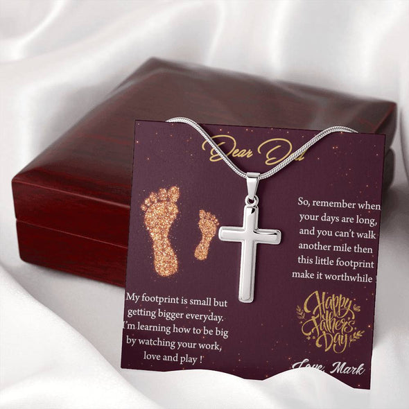 To My Dad, I'm Learning How To Be Big By Watching Your Work, Happy Father's Day, Necklace With Message Card, Gift Ideas For Dad, Artisan Crafted Cross Necklace