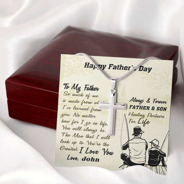 To My Father, Artisan Crafted Cross Necklace With You Are The Greatest Message Card, Jewelry For Him, Father's Day Gift For Him, Customized Message Card, Artisan-Crafted Stainless Steel Cross Necklace