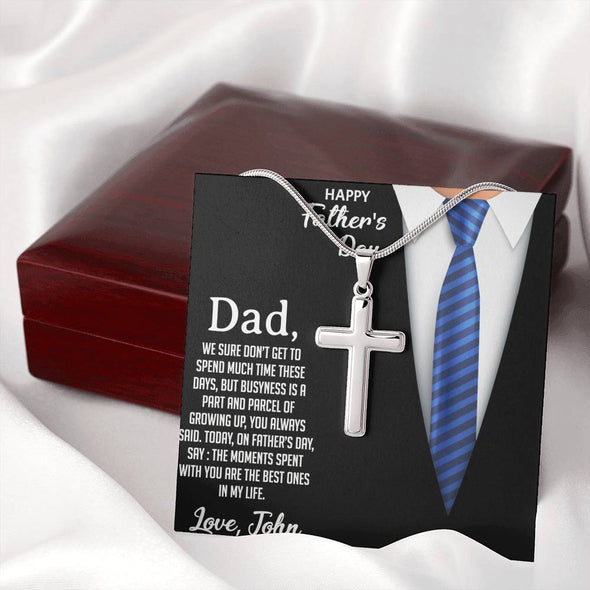 To My Dad, The Moments Spent With You Are The Best Ones In My Life, Happy Father's Day, Necklace With Message Card, Gift Ideas For Dad, Crafted Cross Necklace
