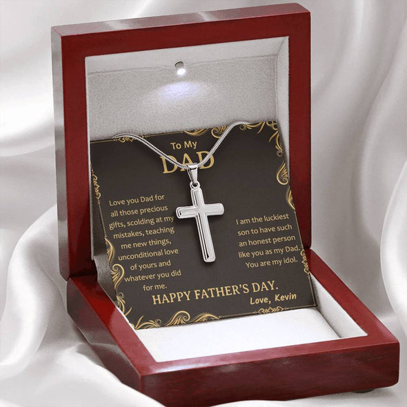 To My Dad, You Are My Idol, Happy Father's Day, Necklace With Message Card, Gift Ideas For Dad, Customized Necklace, Artisan Crafted Cross Necklace, Birthday