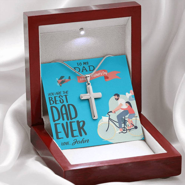 To My Dad, You Are The Best Dad Ever, Custom Cross Necklace, Anniversary, Christmas, Gift Ideas For Him, Silver Necklace With Message Card, Happy Father's Day