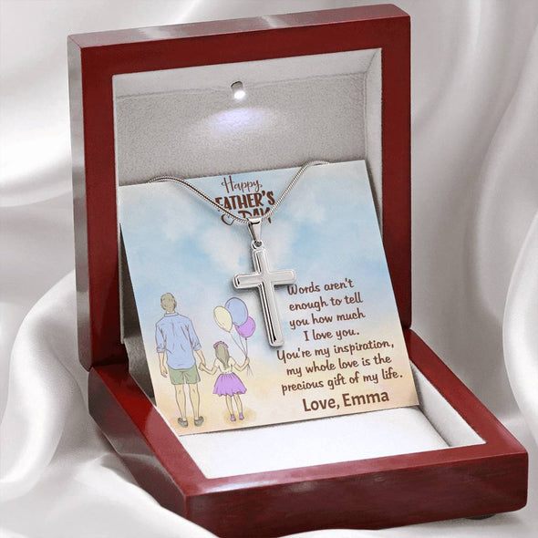 To My Dad, Dad You Are My Inspiration, Happy Father's Day, Necklace With Message Card, Gift Ideas For Dad, Customized Necklace, Artisan Crafted Cross Necklace