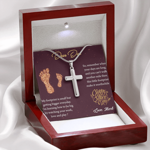 Dear Dad, Artisan Crafted Cross Necklace With I'm Learning How To Be Big By Watching You Love And Play Message Card, Customized Message Card, Jewelry For Him, Father's Day Gift For Him
