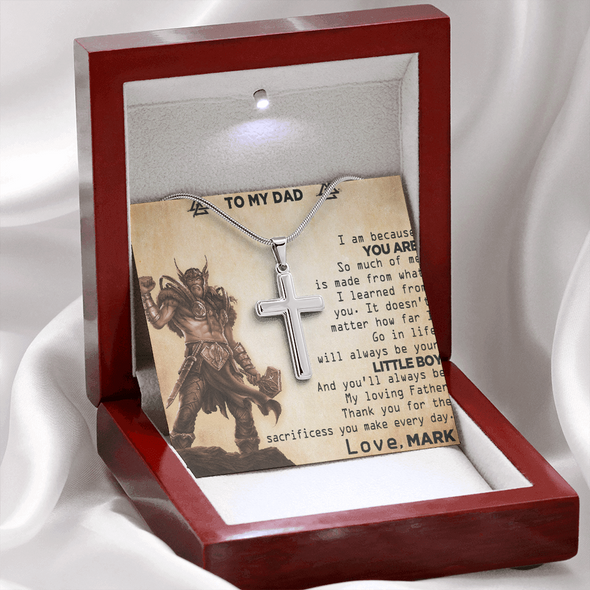 To My Dad, Artisan Crafted Cross Necklace With Thank You For The Sacrifices You Make Every Day Customized Message Card, Jewelry For Him, Father's Day Gift For Him, Artisan-Crafted Stainless Steel Cross Necklace