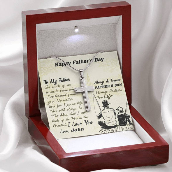 To My Dad, You're The Greatest, Custom Cross Necklace, Anniversary, Christmas, Gift Ideas For Him, Silver Necklace With Message Card, Happy Father's Day, Birthday
