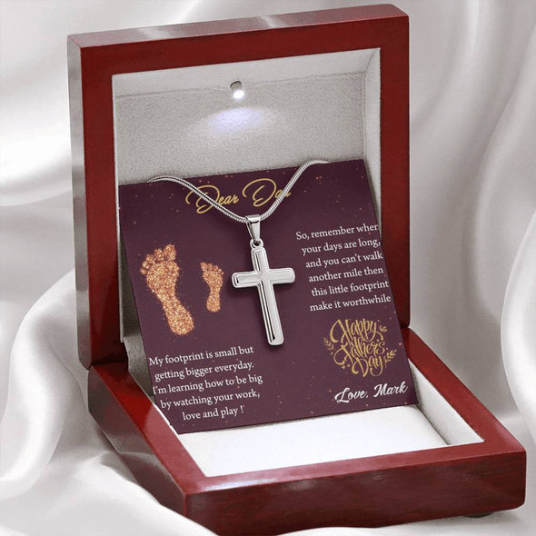 To My Dad, I'm Learning How To Be Big By Watching Your Work, Happy Father's Day, Necklace With Message Card, Gift Ideas For Dad, Artisan Crafted Cross Necklace