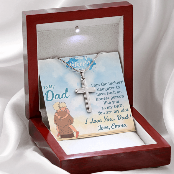 To My Dad, Artisan Crafted Cross Necklace With Customized Message Card, Gift From Daughter, Father's Day Gift For Him, Jewelry For Him, Artisan-Crafted Stainless Steel Cross Necklace