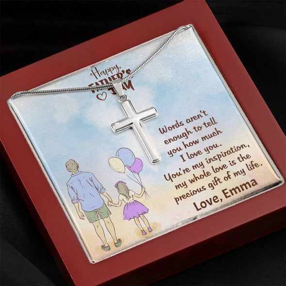 To My Dad, Dad You Are My Inspiration, Happy Father's Day, Necklace With Message Card, Gift Ideas For Dad, Customized Necklace, Artisan Crafted Cross Necklace