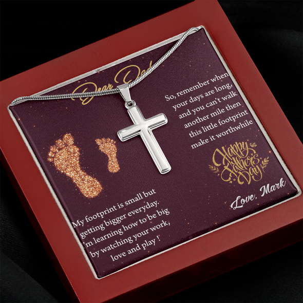 Dear Dad, Artisan Crafted Cross Necklace With I'm Learning How To Be Big By Watching You Love And Play Message Card, Customized Message Card, Jewelry For Him, Father's Day Gift For Him