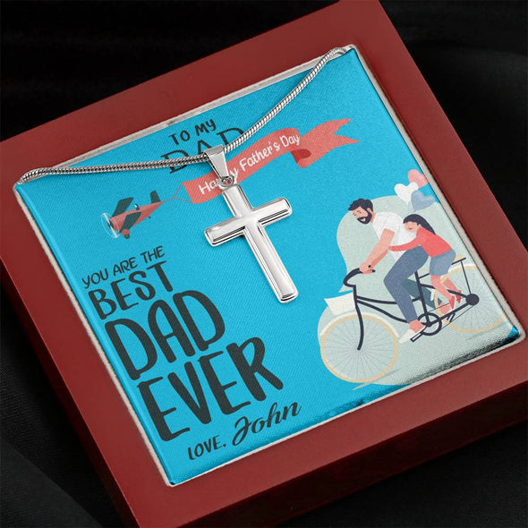 To My Dad, You Are The Best Dad Ever, Custom Cross Necklace, Anniversary, Christmas, Gift Ideas For Him, Silver Necklace With Message Card, Happy Father's Day