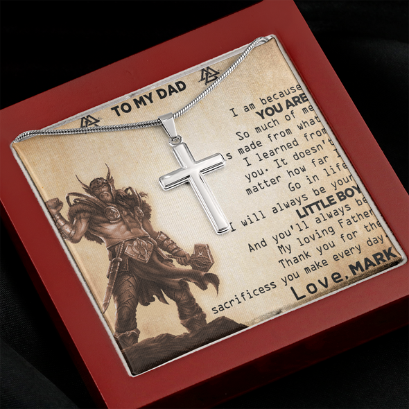 To My Dad, Artisan Crafted Cross Necklace With Thank You For The Sacrifices You Make Every Day Customized Message Card, Jewelry For Him, Father's Day Gift For Him, Artisan-Crafted Stainless Steel Cross Necklace