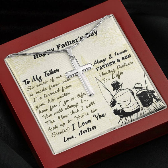 To My Dad, You're The Greatest, Custom Cross Necklace, Anniversary, Christmas, Gift Ideas For Him, Silver Necklace With Message Card, Happy Father's Day, Birthday
