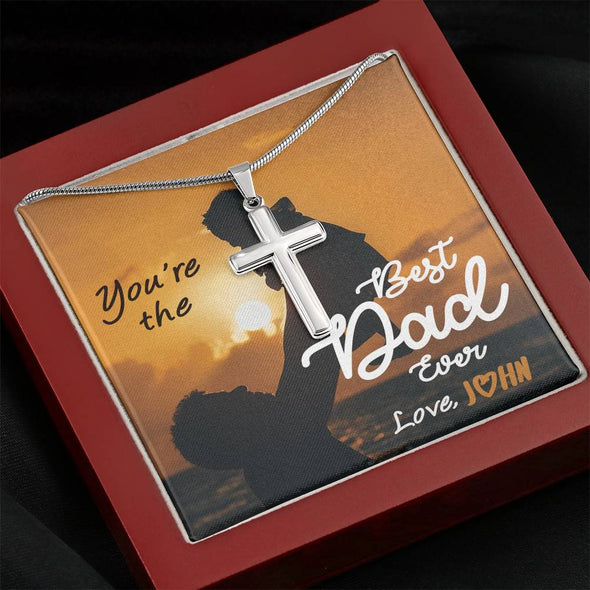 To My Dad, You're The Best Dad Ever, Custom Cross Necklace, Anniversary, Christmas, Gift Ideas For Him, Silver Necklace With Message Card, Happy Father's Day