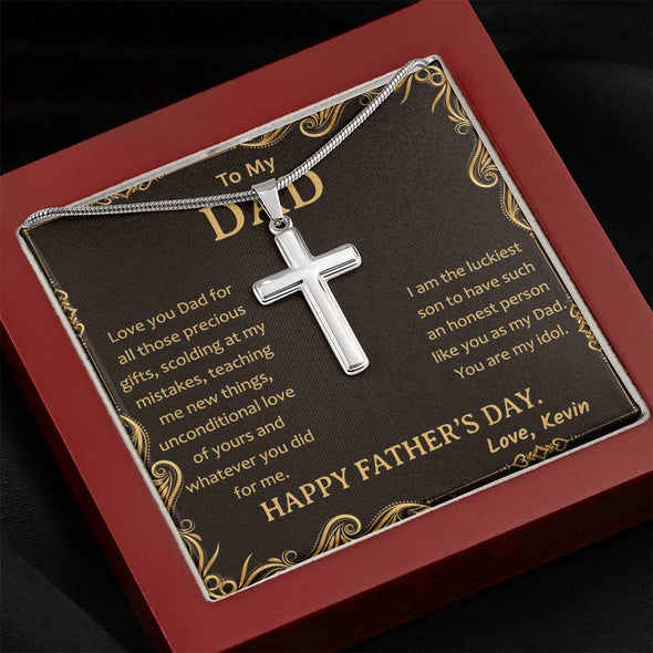 To My Dad, You Are My Idol, Happy Father's Day, Necklace With Message Card, Gift Ideas For Dad, Customized Necklace, Artisan Crafted Cross Necklace, Birthday