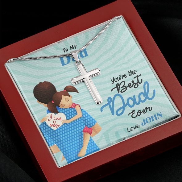 To My Dad, Artisan Crafted Cross Necklace With Customized Message Card, Customized Message Card, Gift For Dad, Father's Day Gift For Him, Artisan-Stainless Steel Cross Necklace