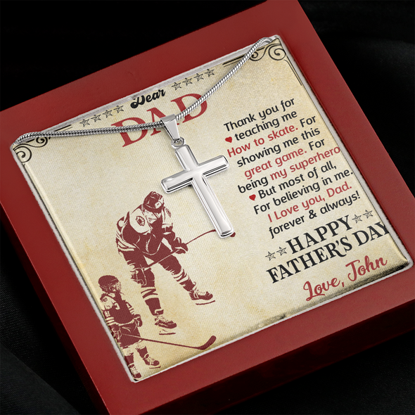 Dear Dad, Artisan Crafted Cross Necklace With I Love You Dad Forever & Always Message Card, Customized Message Card, Jewelry For Him, Father's Day Gift For Him