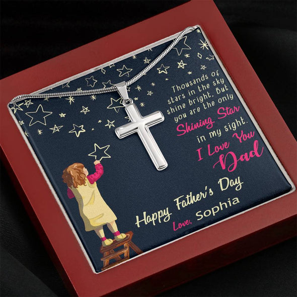 To My Dad, You're The Only Shining Star, Custom Cross Necklace, Anniversary, Christmas, Gift Ideas For Him, Necklace With Message Card, Happy Father's Day, Birthday