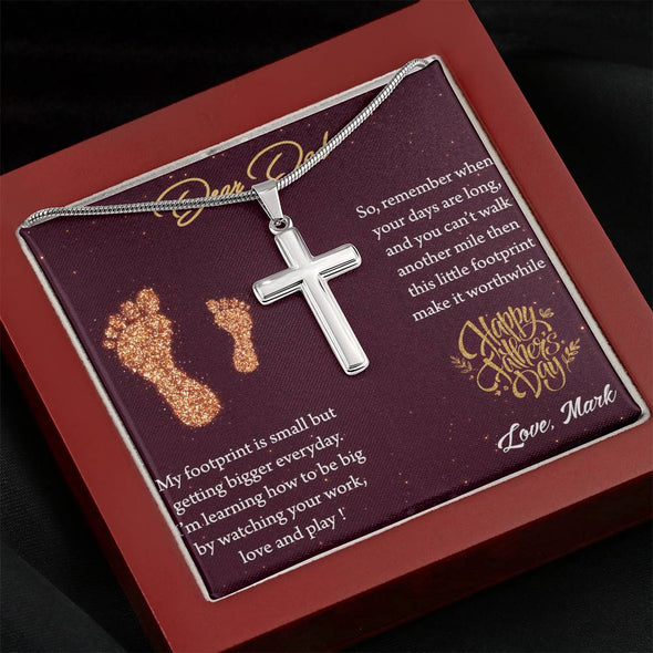 To My Dad, I'm Learning How To Be Big By Watching Your Work, Happy Father's Day, Necklace With Message Card, Gift Ideas For Dad, Artisan Crafted Cross Necklace