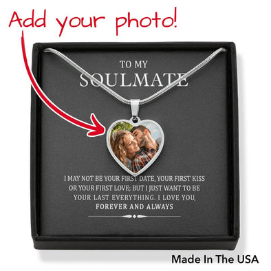 To My Soulmate Love You Forever and Always Custom Photo Text Heart Necklace with Message Card and Back Engraving, Necklace for Wife, Present for Birthday, Anniversary, Christmas