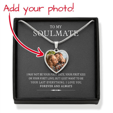 to My Soulmate Love You Forever and Always Custom Photo Text Heart Necklace with Message Card and Back Engraving, Necklace for Wife, Present for Birthday, Anniversary, Christmas