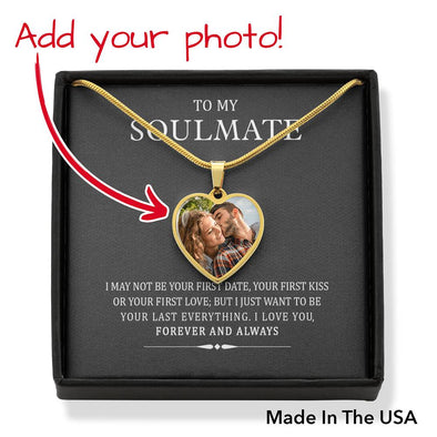 To My Soulmate Love You Forever and Always Custom Photo Text Heart Necklace with Message Card and Back Engraving, Necklace for Wife, Present for Birthday, Anniversary, Christmas