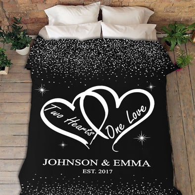 Two Hearts One Love Personalized Blanket For Couple