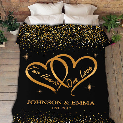 Two Hearts One Love Personalized Blanket For Couples In Love