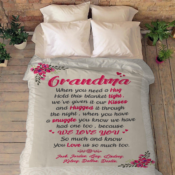 We Hugged this personalized blanket for Grandma/Grandpa/Mamma/Papa/Auntie