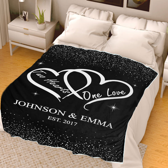 Two Hearts One Love Personalized Blanket For Couple