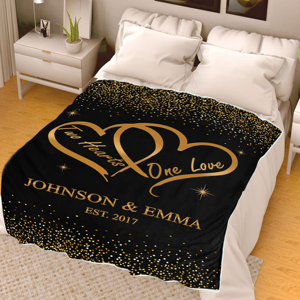 Two Hearts One Love Personalized Blanket For Couples In Love