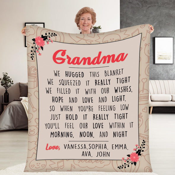 "We Hugged This Blanket" Custom Blanket For Grandma/Grandpa/Mamma/Papa/Auntie