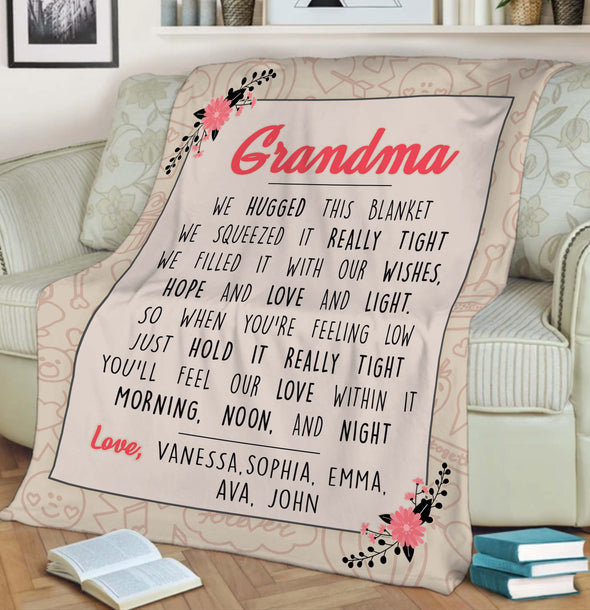 "We Hugged This Blanket" Custom Blanket For Grandma/Grandpa/Mamma/Papa/Auntie