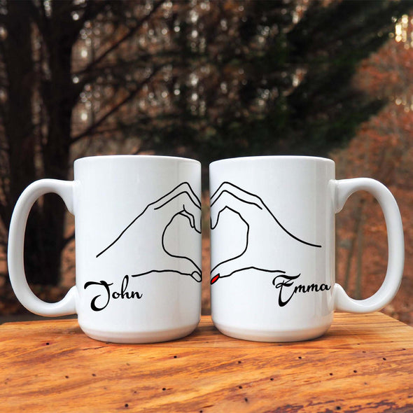 Customized Couple Heart Hands Coffee Mug