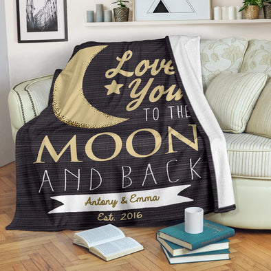 Love You To The Moon & Back Personalized Couple Blanket
