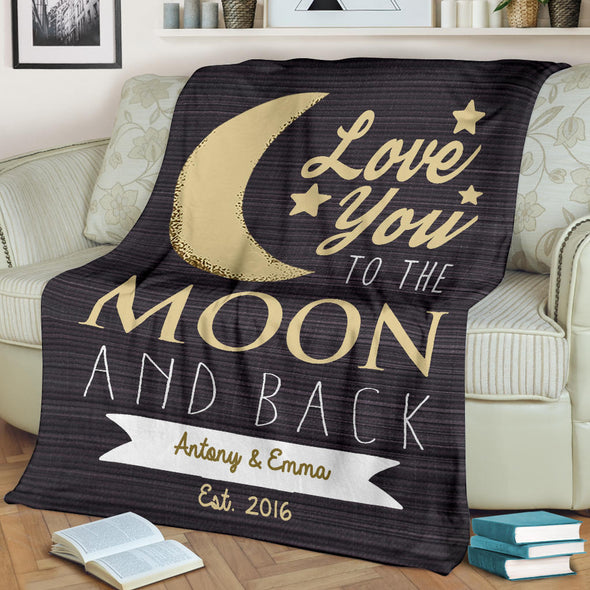 Love You To The Moon & Back Personalized Couple Blanket