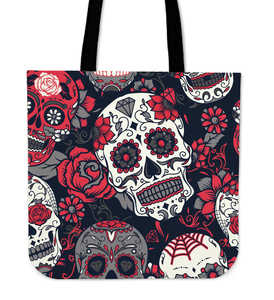 Skull With Roses Tote Bag Red