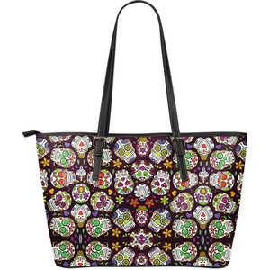 Awesome Sugar Skulls - Large Leather Tote Bag