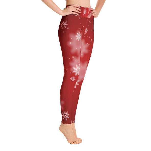 Red & White Snow Print Yoga Leggings