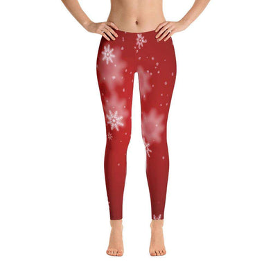 Red & White Snow Print All Over Leggings